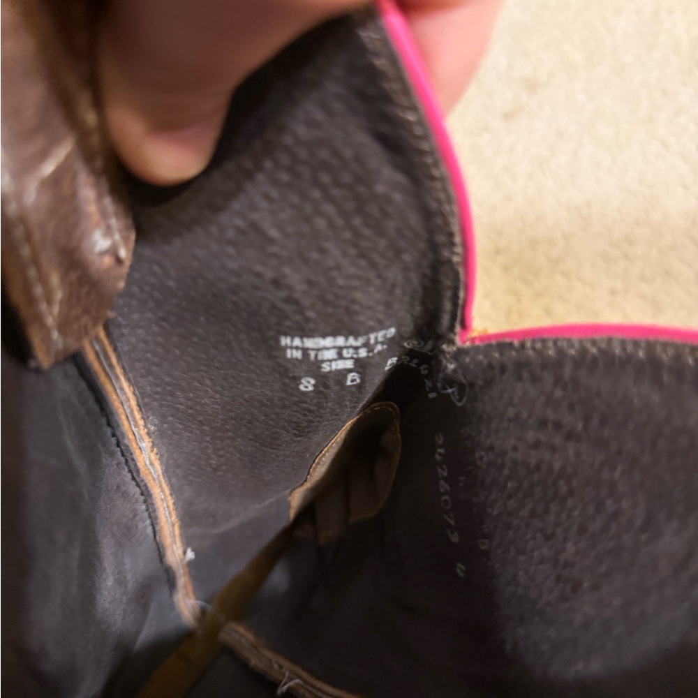 Brown Square Toe Cowboy Women’s Cowboy Boots with Pink Trim - Picture 6 of 6